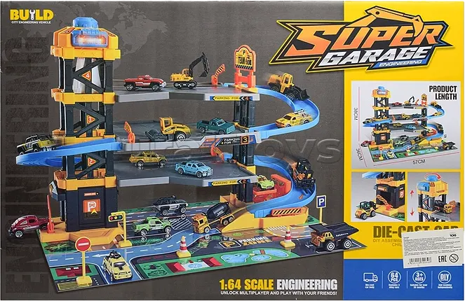 Car Garage Building Kit, 64 Pieces, 1:64 Scale, Suitable for Children 3 Years and Above