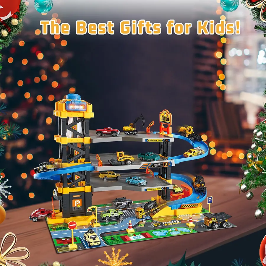 Car Garage Building Kit, 64 Pieces, 1:64 Scale, Suitable for Children 3 Years and Above