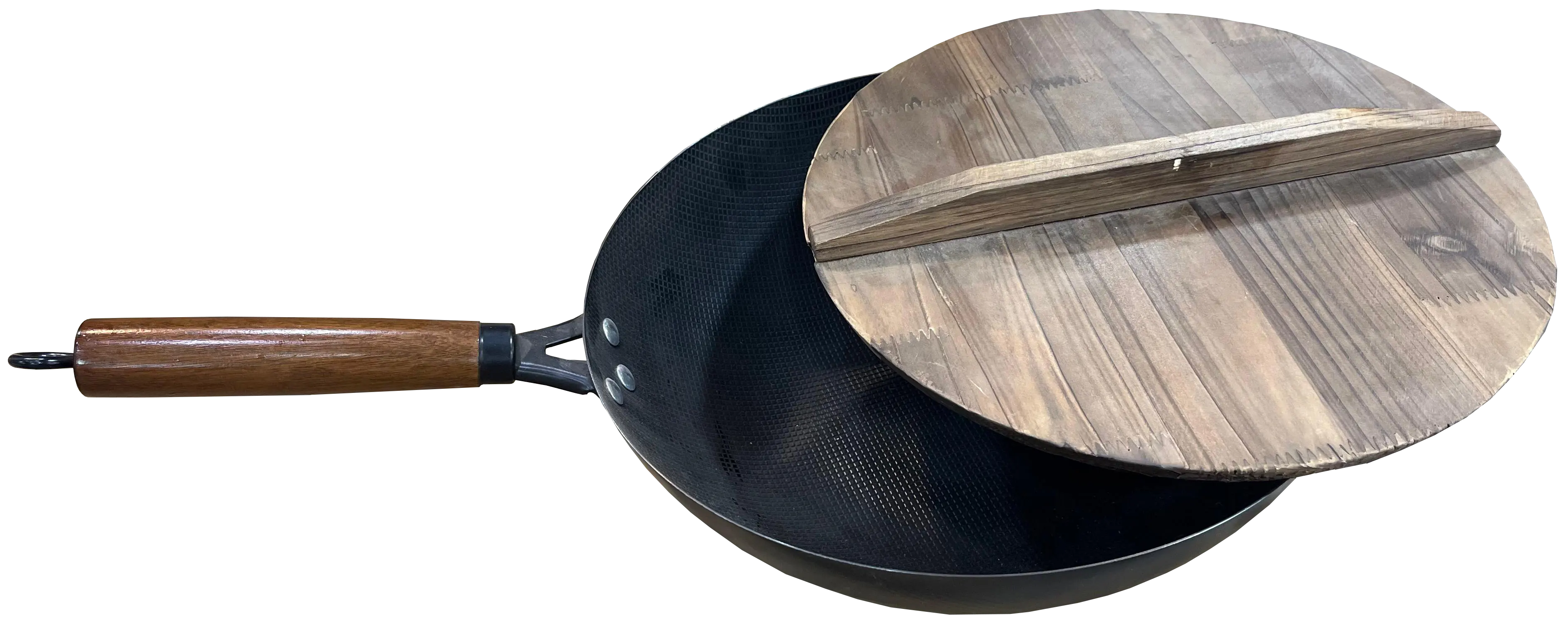 Granite Wok With Wooden Lid, 32 Cm, Black
