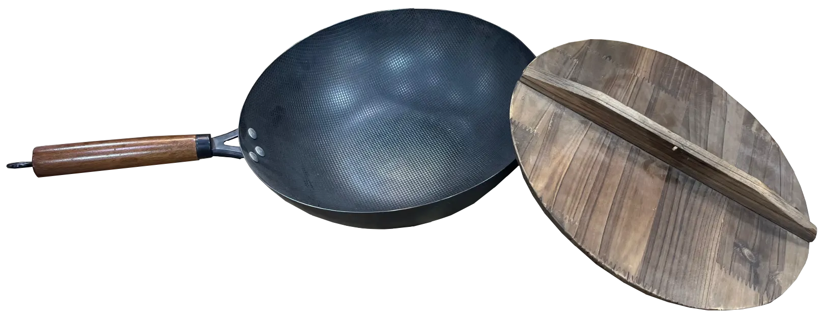 Granite Wok With Wooden Lid, 32 Cm, Black