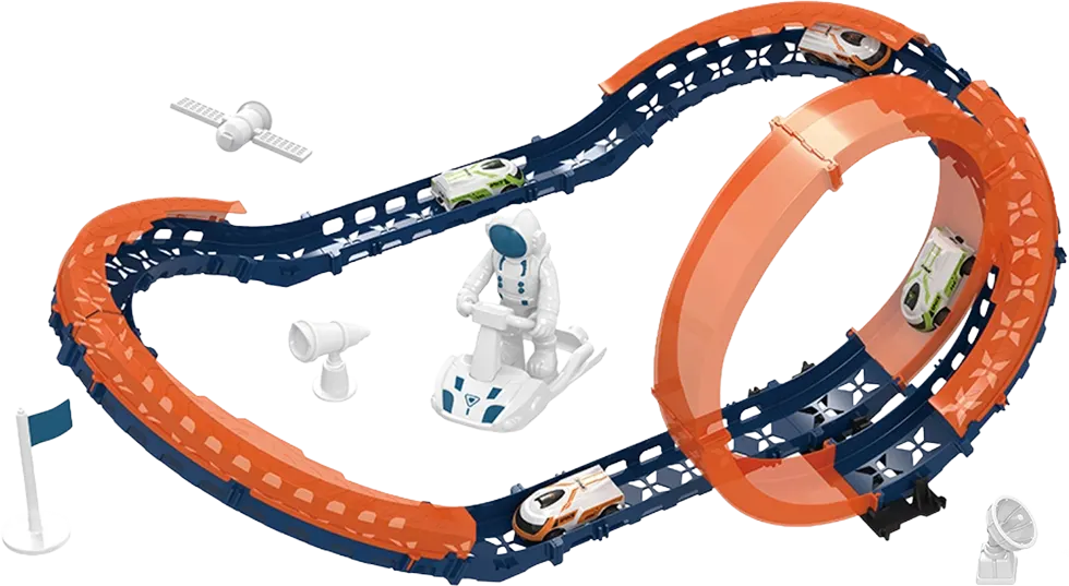 مجموعة بناء تراك سباق مغامرة الفضاء، 28 قطعة، سيارة دفع وسحب، ألوان متعددة