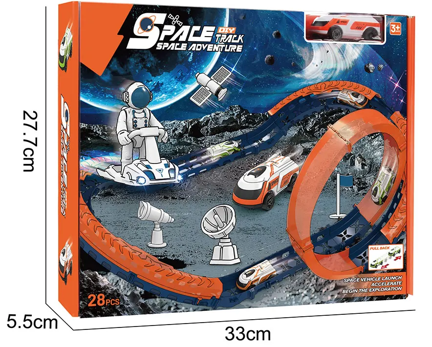 مجموعة بناء تراك سباق مغامرة الفضاء، 28 قطعة، سيارة دفع وسحب، ألوان متعددة