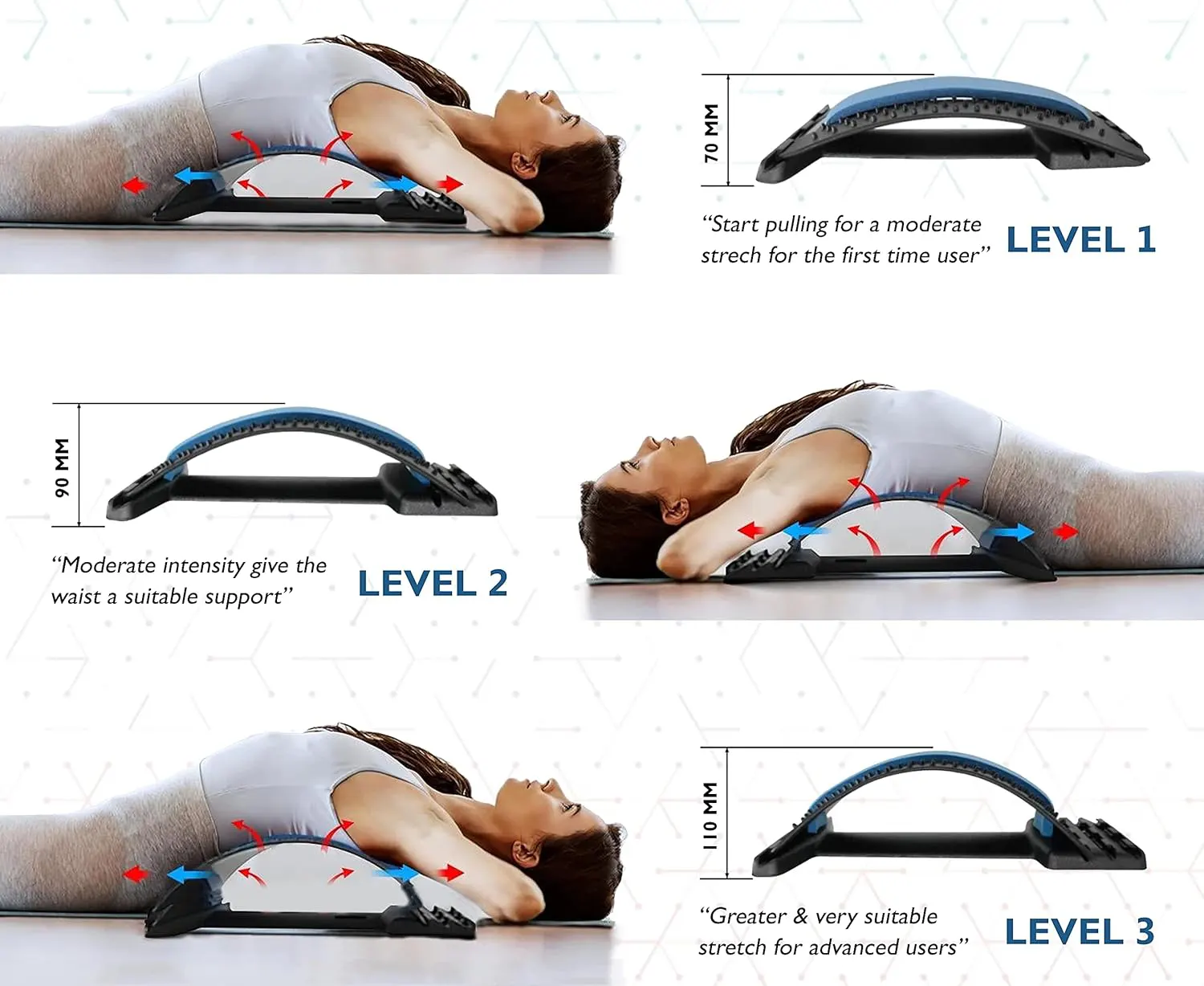 مسند للظهر قابل للتعديل 3 مستوايات ، اسود