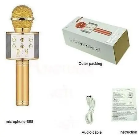 Wester Bluetooth Karaoke Microphone, Memory Card, Gold, Model WS-858