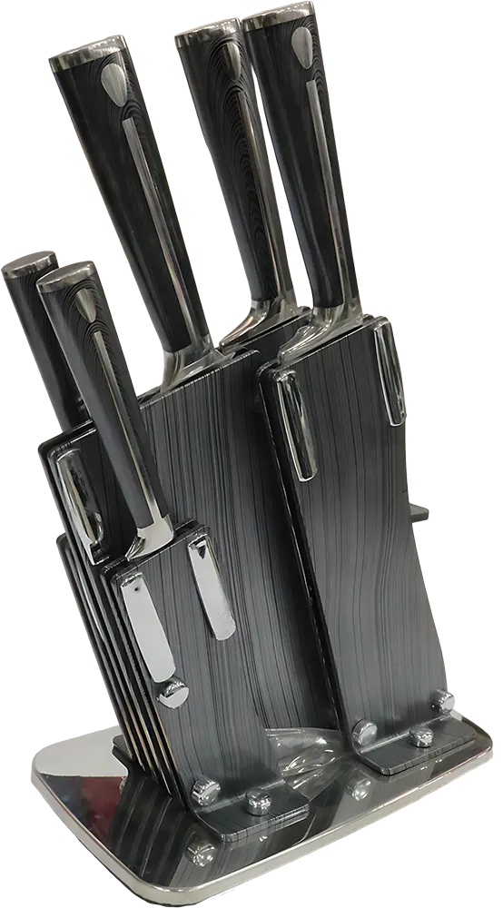 El Baraka Knife Set, Stainless Steel Blade, Grey metal Handle, 5 Pieces, Silver Square Base