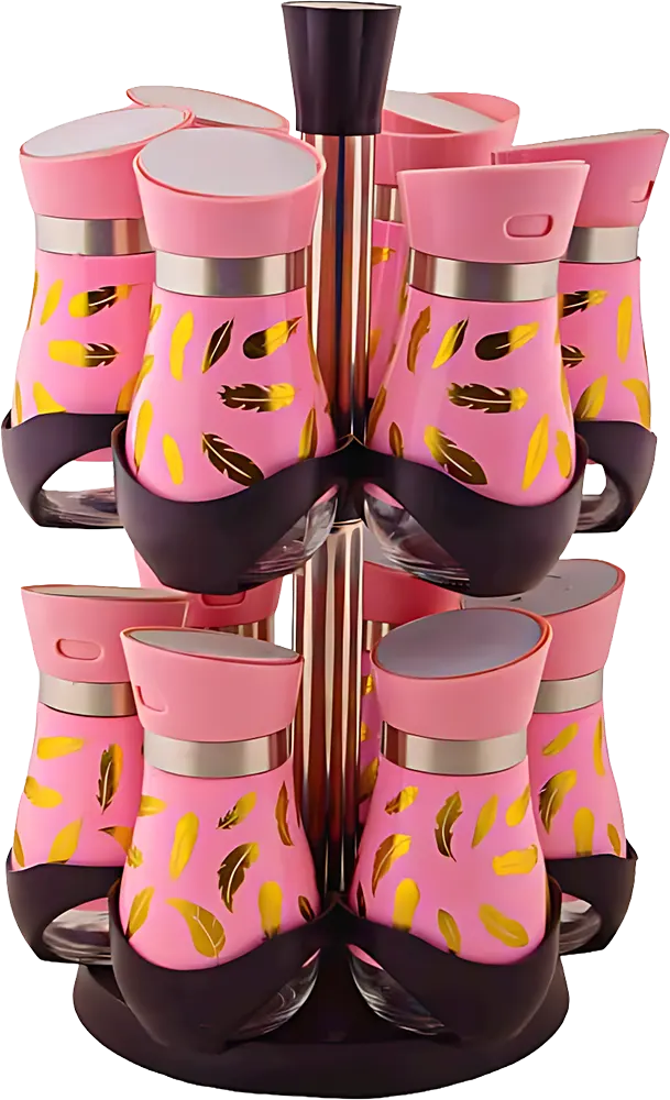 طقم توابل ريشة، 2 دور، 12 قطعة، وردي ، 32061