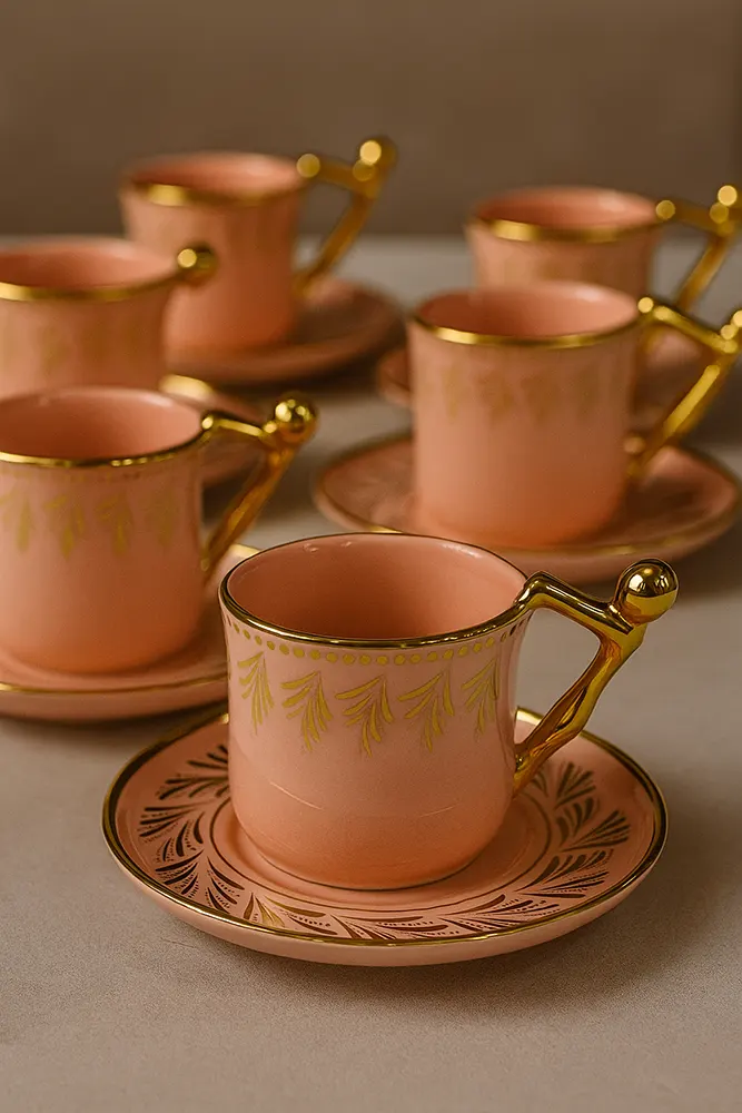 طقم قهوة بورسلين، 12 قطعة، وردي،3131