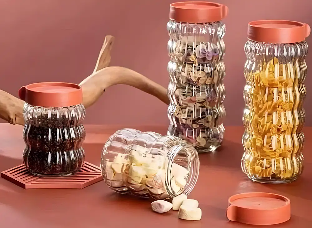 طقم برطمان توابل زجاج 4 قطع بغطاء، شفاف، كود 20