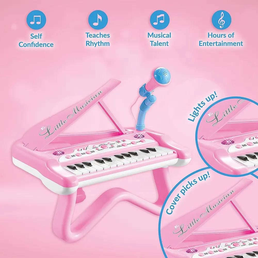 Girls piano toy with built-in microphone, multiple music modes, suitable for children 3 years and older