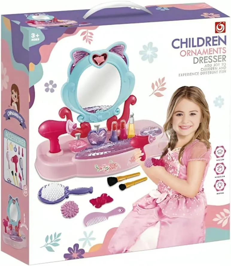 مجموعة ادوات تزيين الشعر والتسريحة للاطفال، مرآة و فرش شعر و اكسسوارات، مناسب للأطفال  من عمر 3 سنوات فما فوق، 031-009