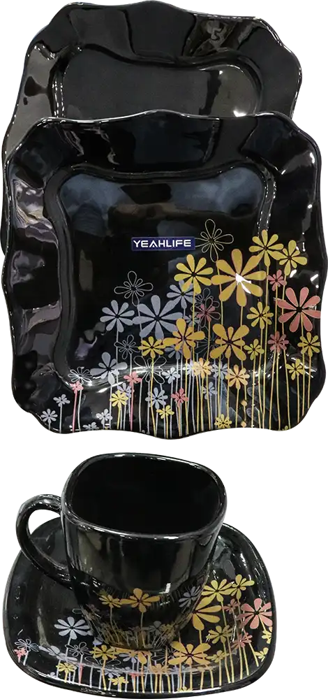 Arcopal Yahlife 60-Piece Octagonal Dinner Set, Black, Model Y19064-1