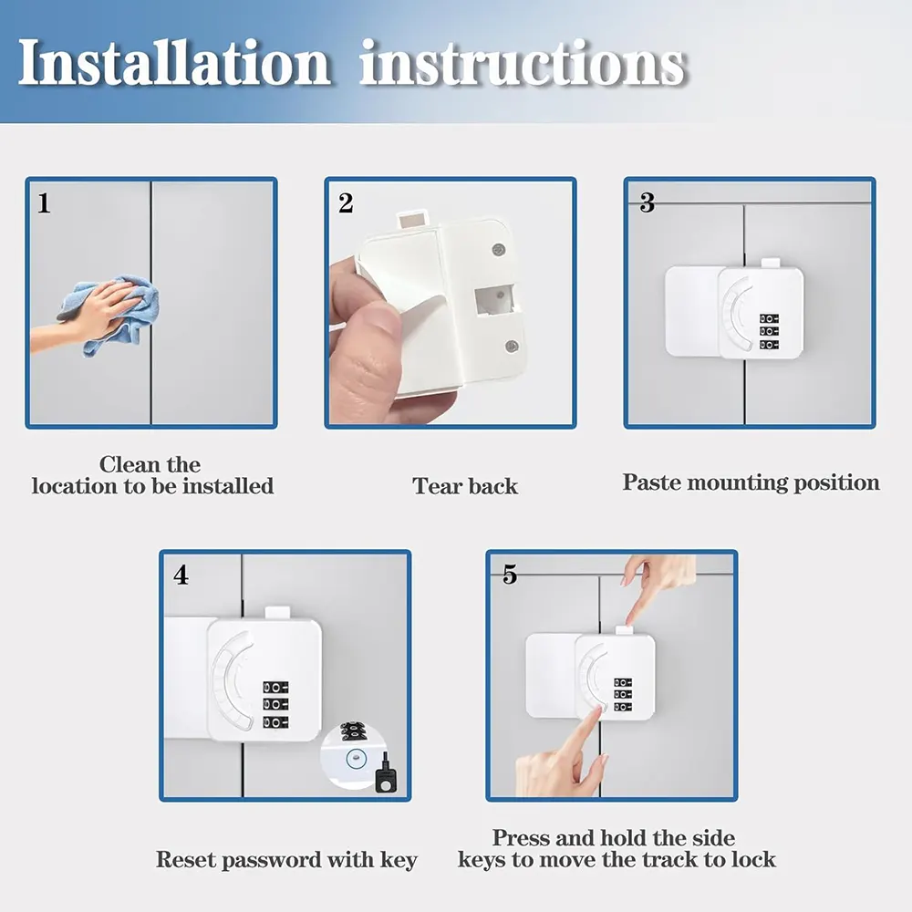 قفل أمان للثلاجة بكلمة مرور، متعدد الأستخدامات، أبيض، 54-16