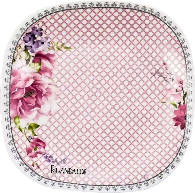 طقم اركوبال الأندلس 60 قطعة، مربع الشكل، وردي*أبيض، موديل 3314