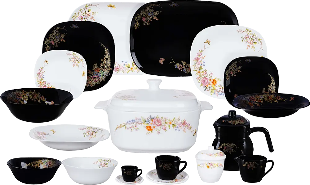 Arcopal 60-Piece Octagonal Dinner Set, Black, Model 2555