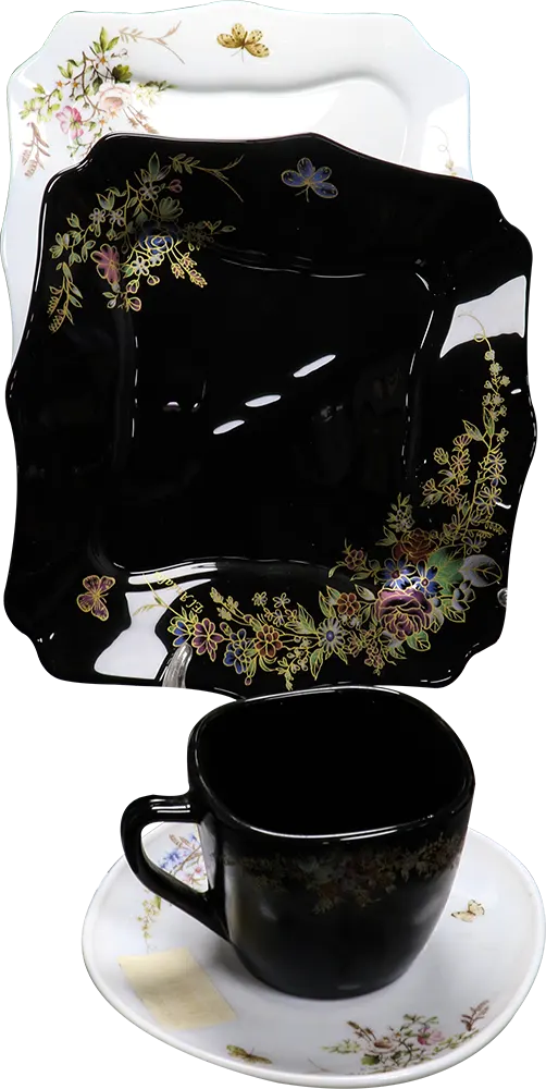 Arcopal 60-Piece Octagonal Dinner Set, Black, Model 2555