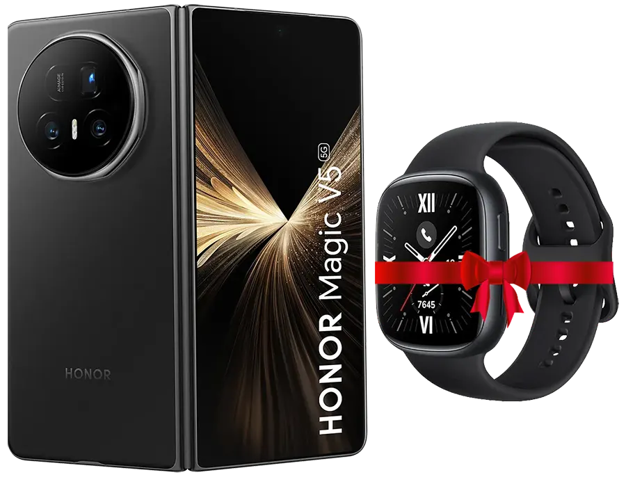 هاتف موبايل هونر ماجيك في 5 ثنائي الشريحة، ذاكرة داخلية 512 جيجابايت، رامات 16 جيجابايت، شبكة الجيل الخامس، أسود + ( ساعة هونر 4 برو &  سماعات أذن & جراب ) هدية