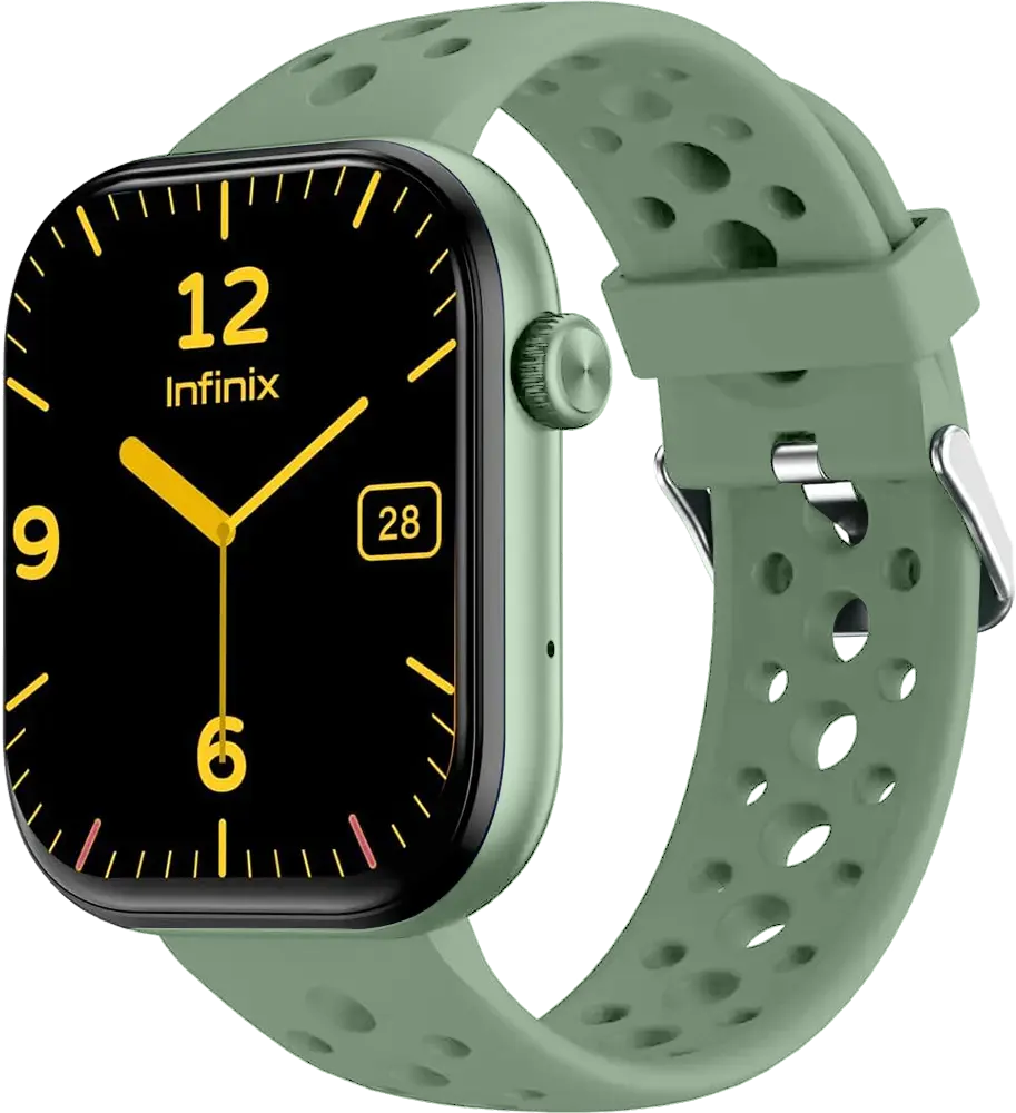 ساعة انفينيكس الذكية XWatch H4، شاشة لمس FHD مقاس 2.04 بوصة، بلوتوث V5.3، مقاومة للماء IP68، بطارية 300 مللي أمبير، سوار سيليكون، أخضر