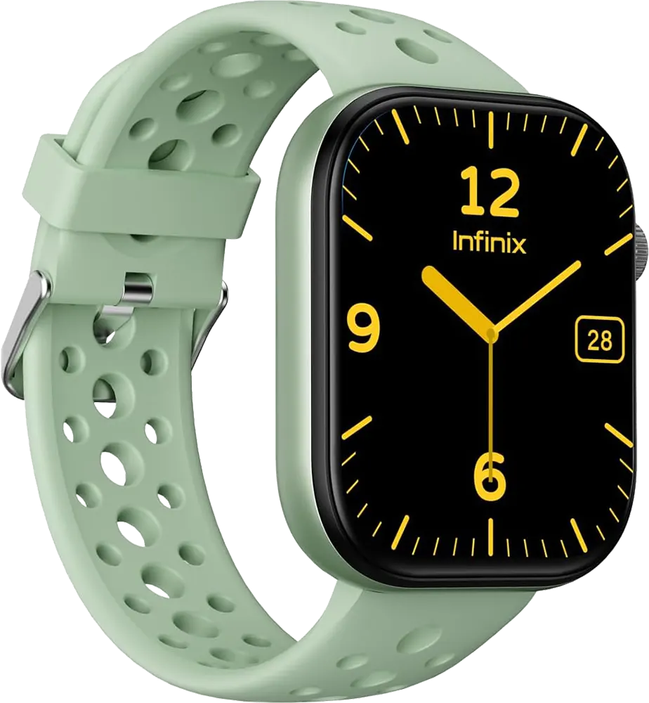 ساعة انفينيكس الذكية XWatch H4، شاشة لمس FHD مقاس 2.04 بوصة، بلوتوث V5.3، مقاومة للماء IP68، بطارية 300 مللي أمبير، سوار سيليكون، أخضر