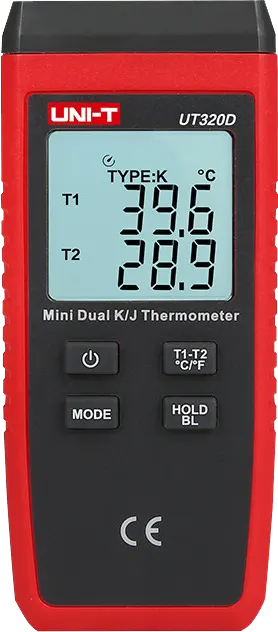 UNI-T Thermometer, Dual Channel, Digital Display, Temperature Difference Calculation Between Channels, 4.5V, UT320D