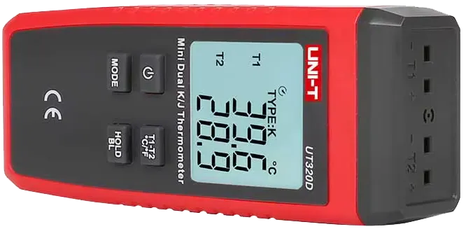 UNI-T Thermometer, Dual Channel, Digital Display, Temperature Difference Calculation Between Channels, 4.5V, UT320D