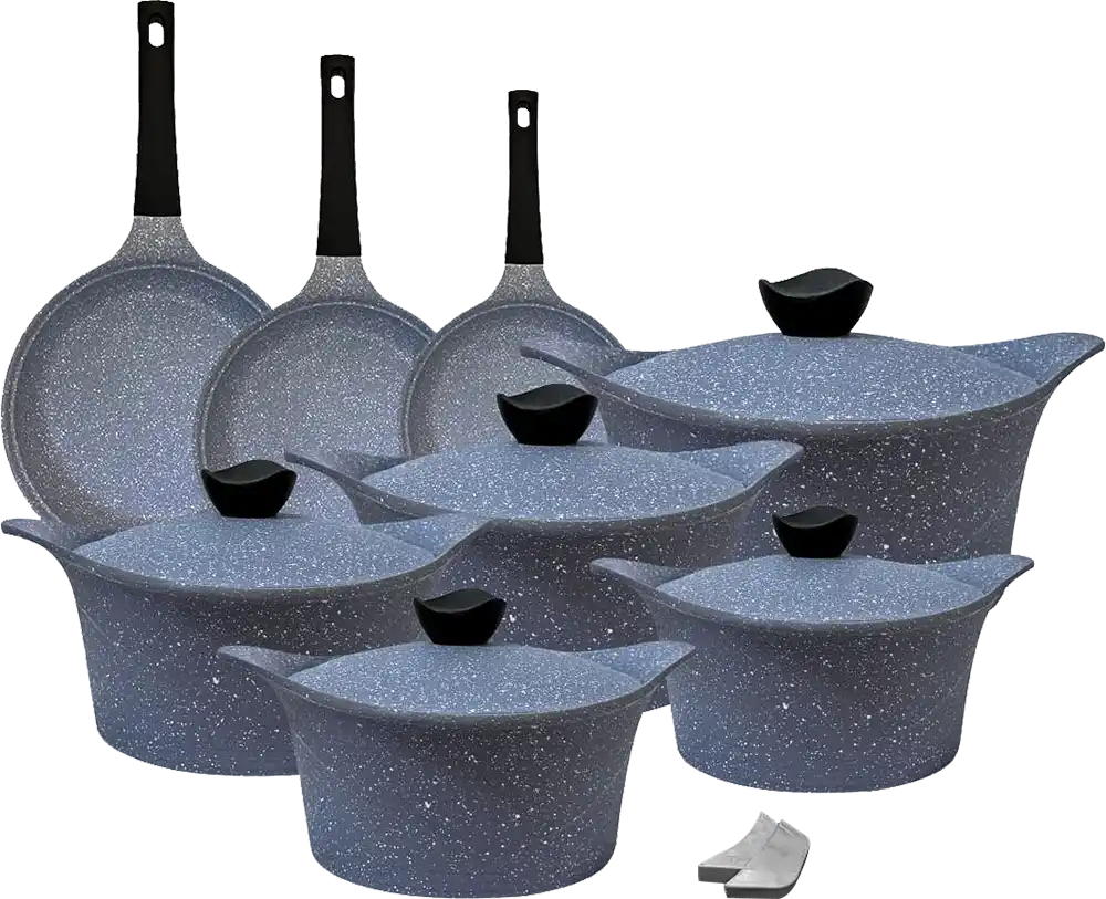 Glory Blooming 15-Piece Granite Cookware Set, Grey
