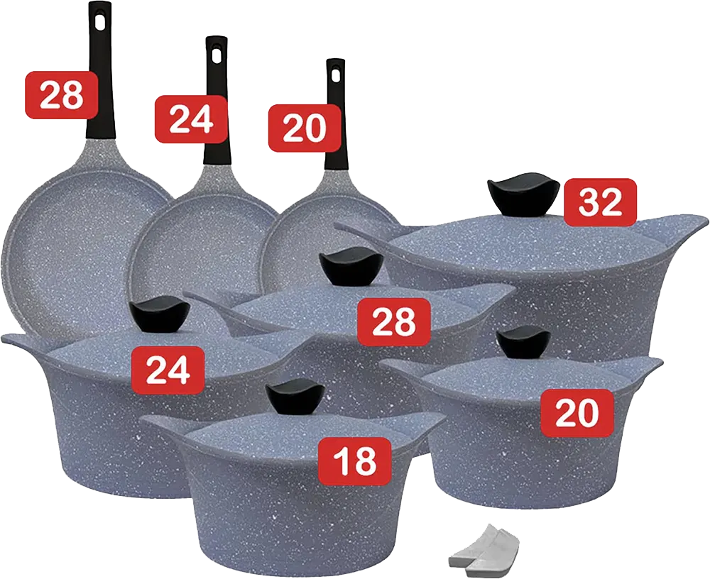 Glory Blooming 15-Piece Granite Cookware Set, Grey