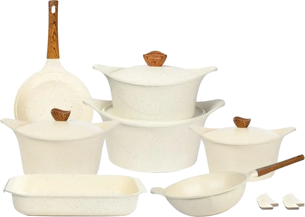 Glory Premium Granite 15-Piece Cookware Set, Beige