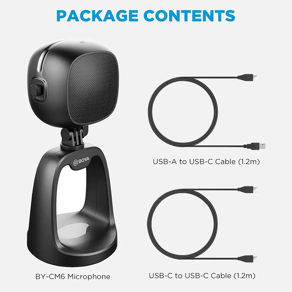 BOYA BY-CM6 Wired Condenser Desktop Microphone, Cardioid Pickup Pattern, 20Hz-20kHz Frequency, Type-C Port, 3.5mm Headphone Output, Black