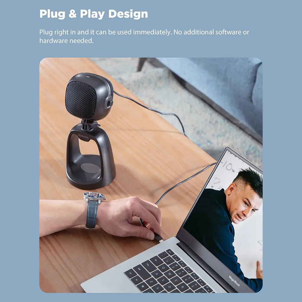 BOYA BY-CM6 Wired Condenser Desktop Microphone, Cardioid Pickup Pattern, 20Hz-20kHz Frequency, Type-C Port, 3.5mm Headphone Output, Black