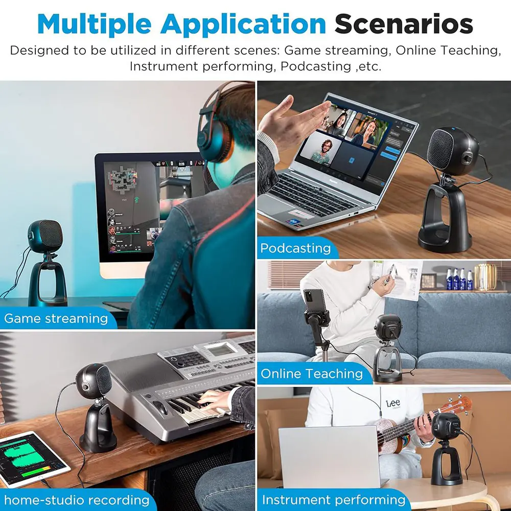 BOYA BY-CM6 Wired Condenser Desktop Microphone, Cardioid Pickup Pattern, 20Hz-20kHz Frequency, Type-C Port, 3.5mm Headphone Output, Black