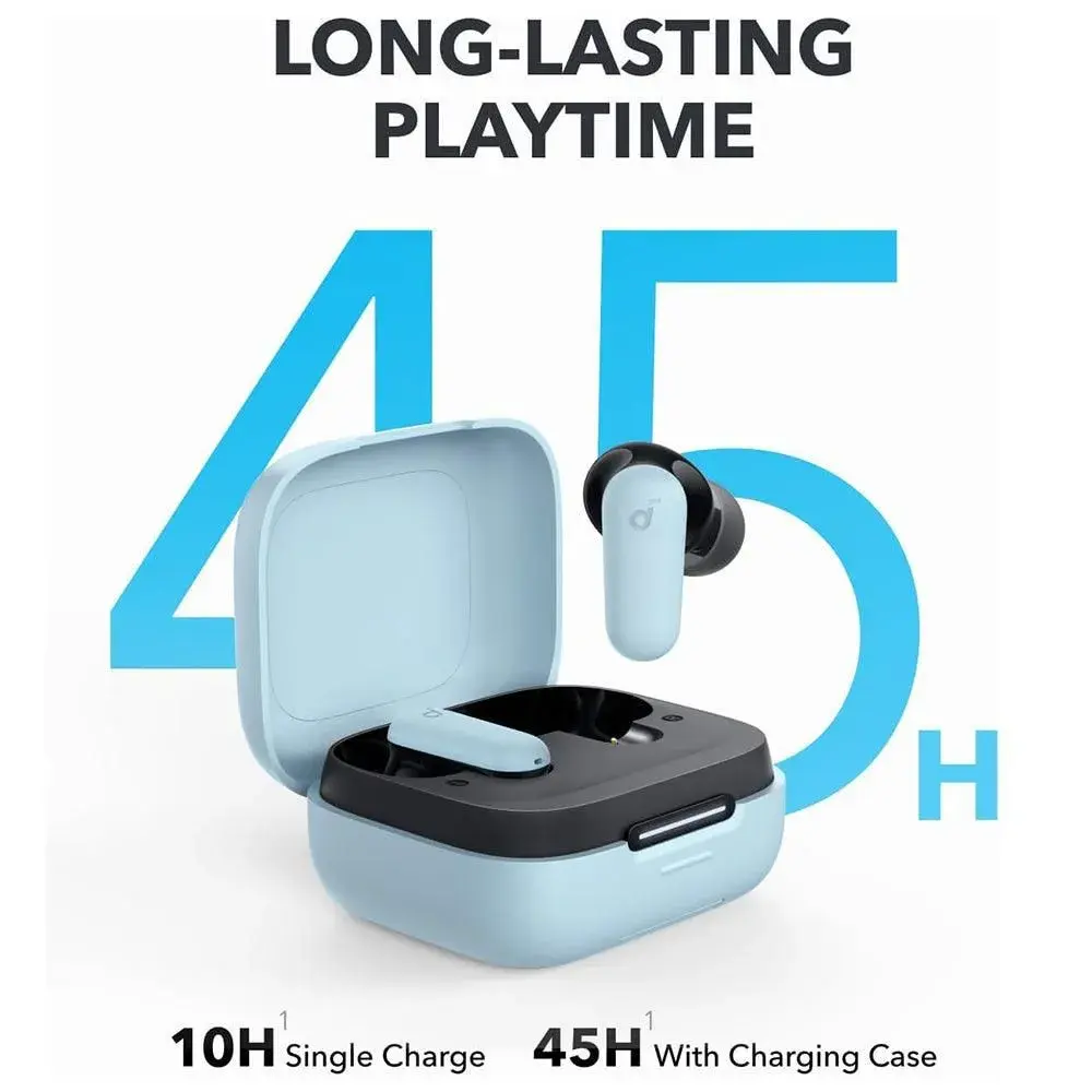 سماعات أذن لاسلكية  أنكر ساوندكور P30I، بلوتوث 5.4، خاصية إلغاء الضوضاء النشطة، مقاومة للماء IP54، بطارية تدوم 45 ساعة، أزرق، A3959Z31