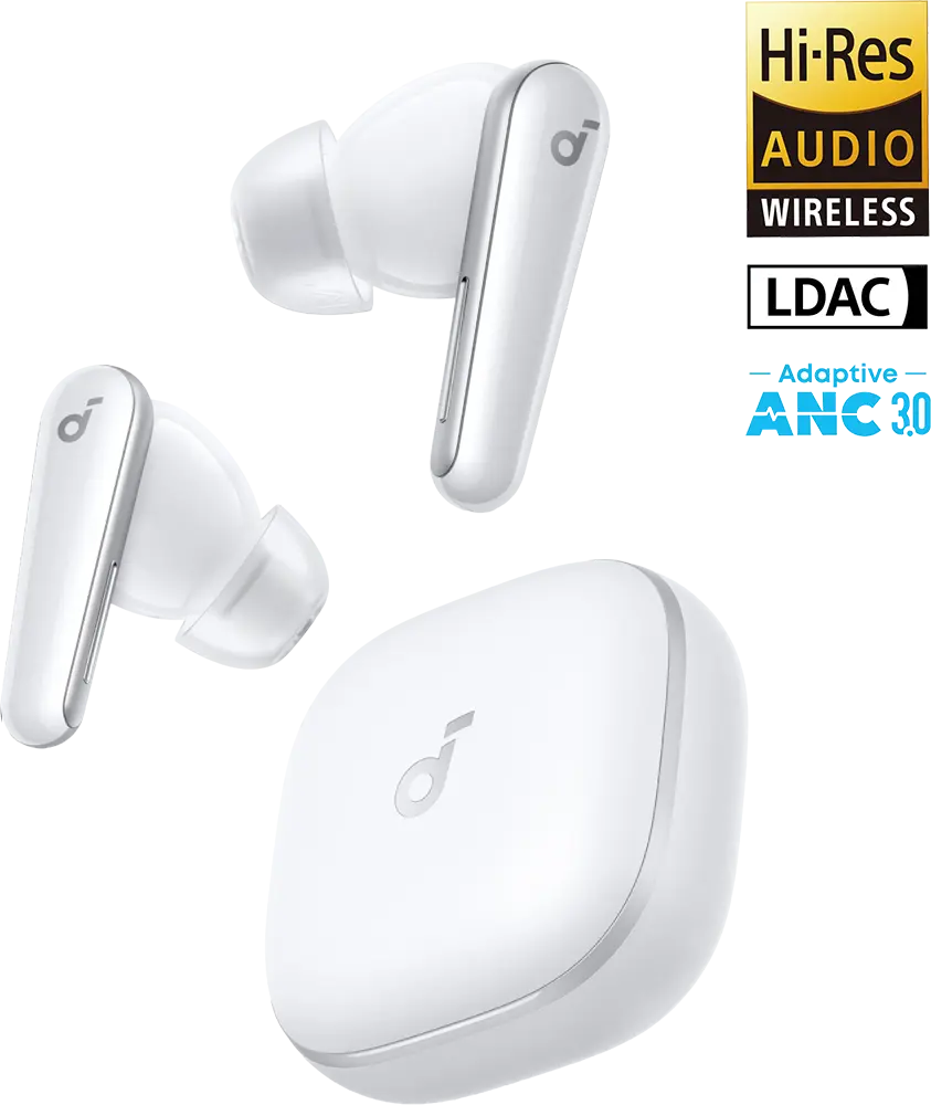 Anker Soundcore Liberty 5 Wireless Earbuds, Bluetooth 5.4, IP55 Water Resistant, Adaptive Active Noise Cancellation 3.0, 48H Playtime, White, A3957H21