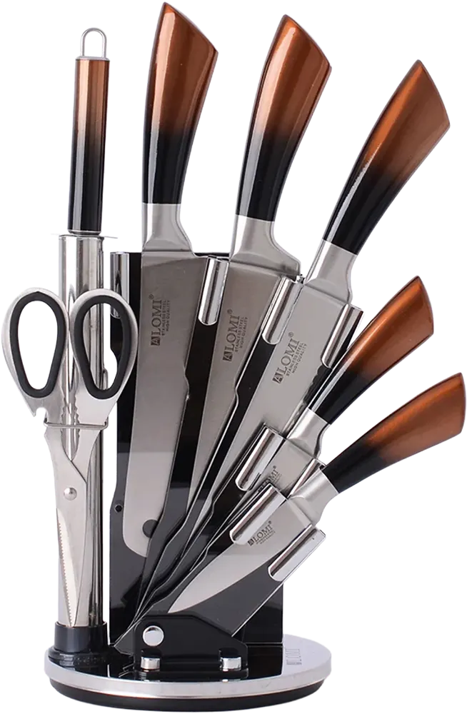 Stainless Steel Knife Set, 7 Pieces with Acrylic Stand, Orange*Black, 10-112-10