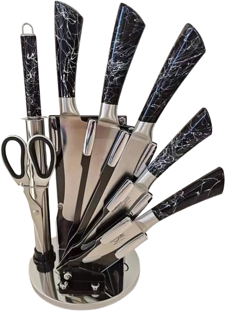Stainless Steel Knife Set, 7 Pieces with Acrylic Stand, Black, 10-112-4
