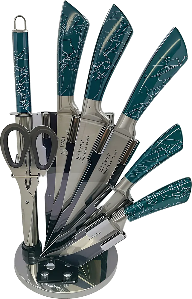 Stainless Steel Knife Set, 7 Pieces with Acrylic Stand, Blue, 10-112-6