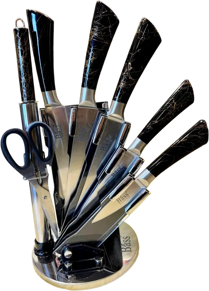 Stainless Steel Knife Set, 7 Pieces with Acrylic Stand, Black, 10-112-1