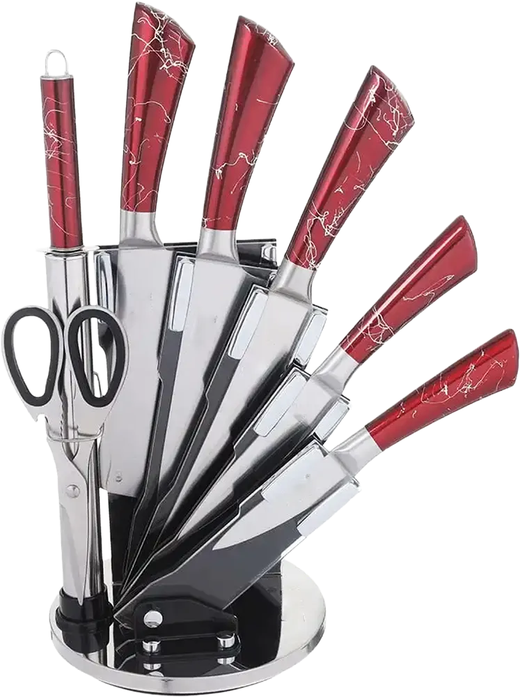 Stainless Steel Knife Set, 7 Pieces with Acrylic Stand, Red, 10-112-5