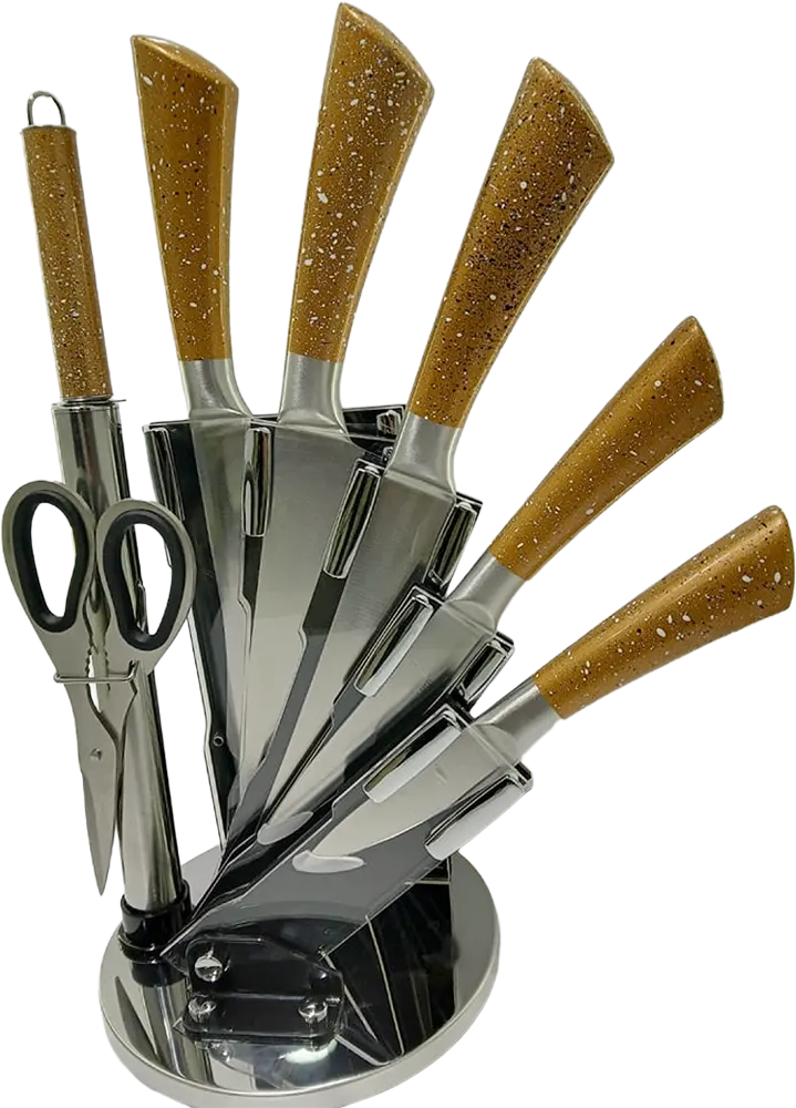 Stainless Steel Knife Set, 7 Pieces with Acrylic Stand, Sand Beige, 10-112-9