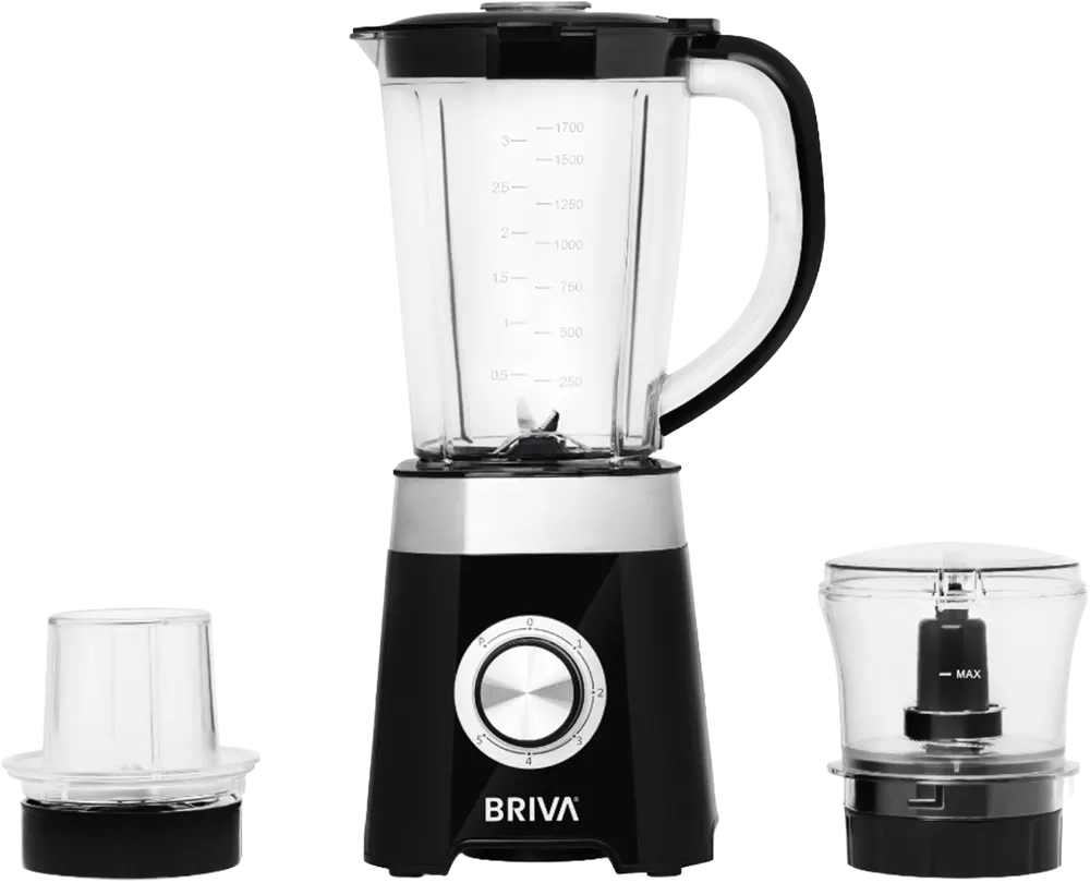 Briva Electric Blender, 500 Watts, 1.5 Liter Bowl, Grinder and Chopper, Black, B500-BH206