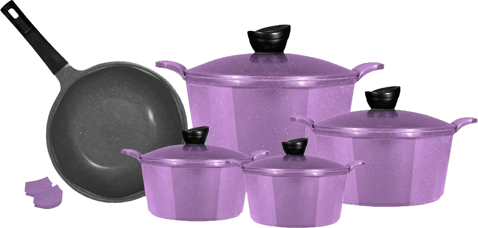 Glory Lux Granite Hexagon Cookware Set, 11 Pieces, Light Purple