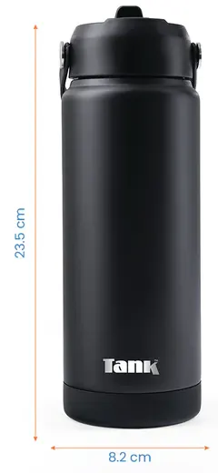 زجاجة مياه تانك ستانلس ستيل خالية من مادة BPA، معزولة حراريًا، مانع للتسريب، اسود ، 750 مللي