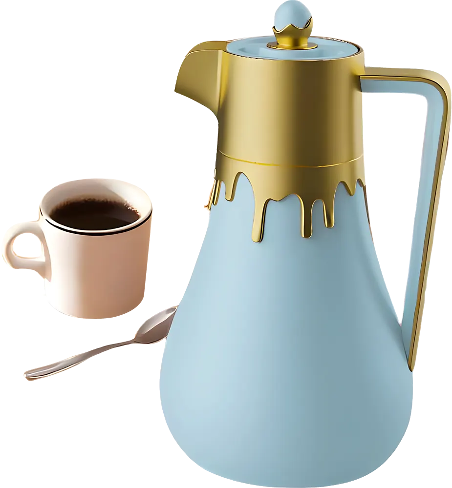 Al-Andalos Tea Thermos, 1 Liter Capacity, For Hot And Cold Drinks, Gold*Sky Color