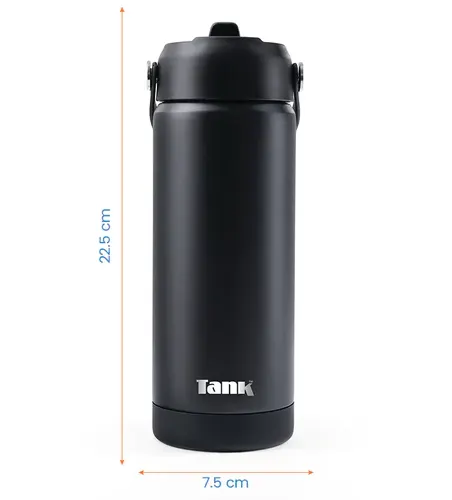Tank Move Water Bottle, 550ml, Stainless Steel Bottle, Thermal Insulated, Leak Proof, Black