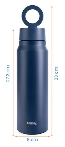 زجاجة مياه تانك ماغنت ستانلس ستيل خالية من مادة BPA، معزولة حراريًا، مانع للتسريب، كحلي ، 1000 مللي