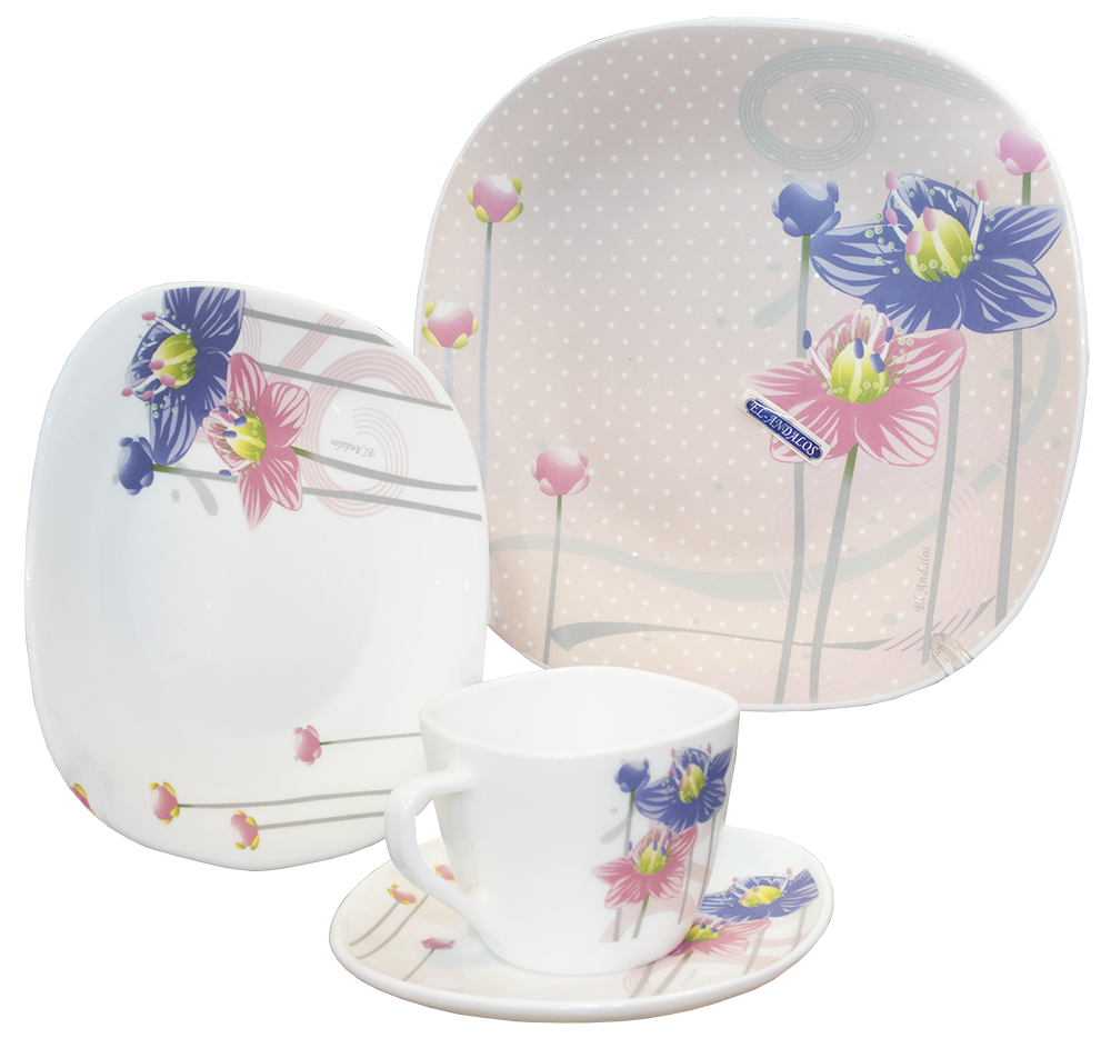 Arcopal Al-Andalos Square Dinner Set , 60 Pieces , Rose Decorated Colors , Model 2841