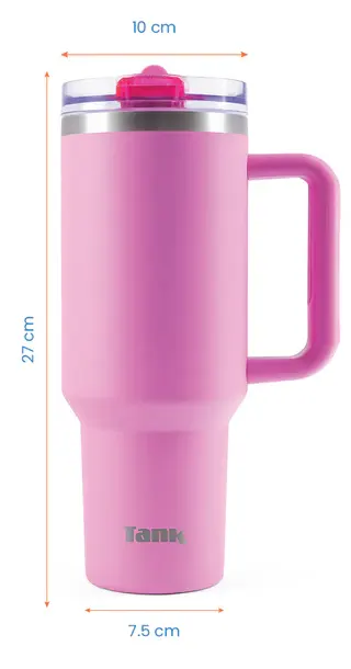 Tank Quencher Bottle, Stainless Steel, Bpa-free, Thermal Insulated, Leak-proof, Pink , 1200 Ml