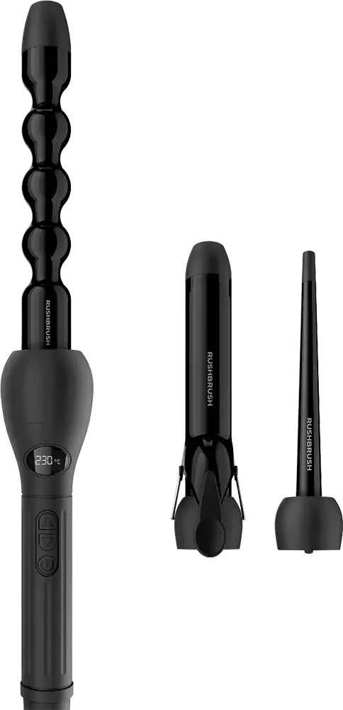 Rush Brush 3 in 1 Hair Curling Iron, Tourmaline Ceramic Plates, 230° C, Black