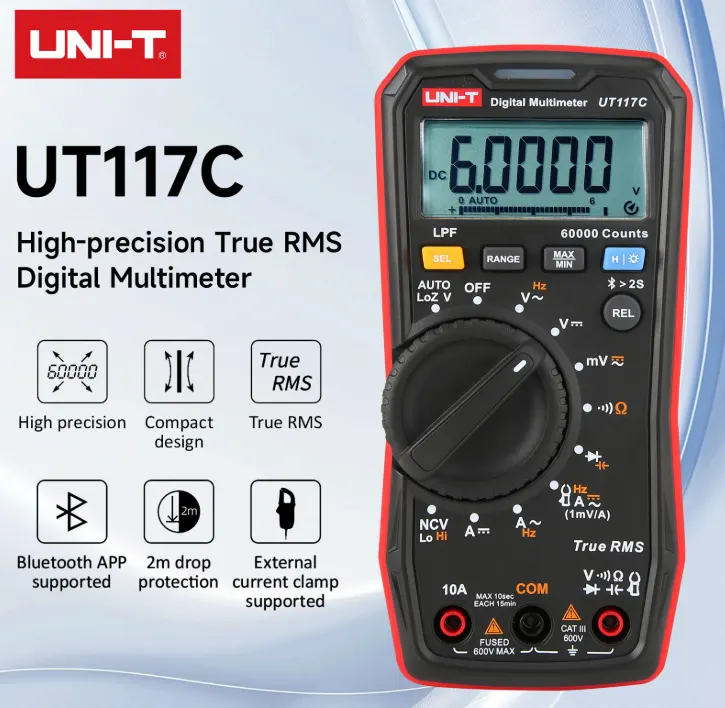UNI-T Digital Multimeter, 600V, Black, UT117C