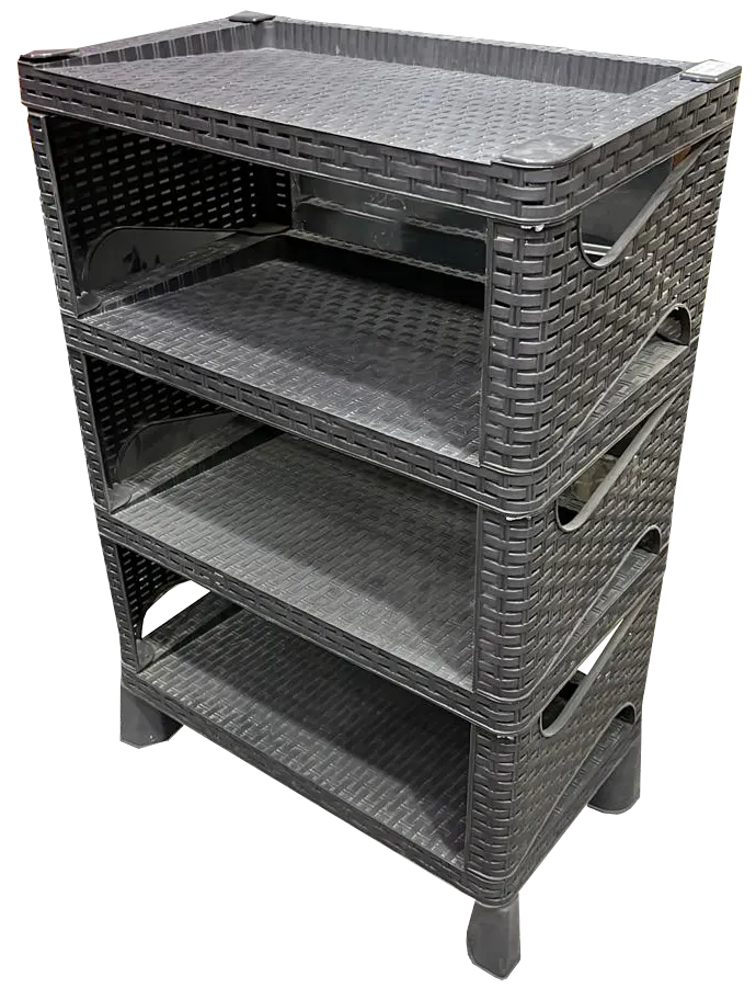 El Watania Rattan Shoe Rack, Black, 4 Floors