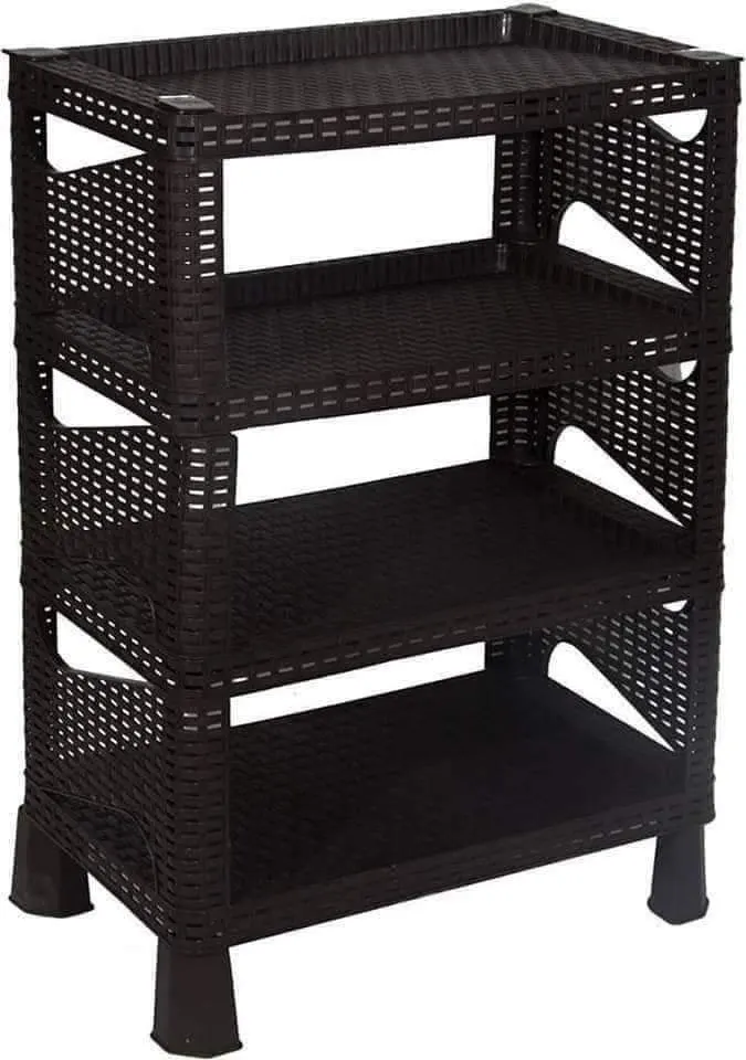 El Watania Rattan Shoe Rack, Black, 4 Floors